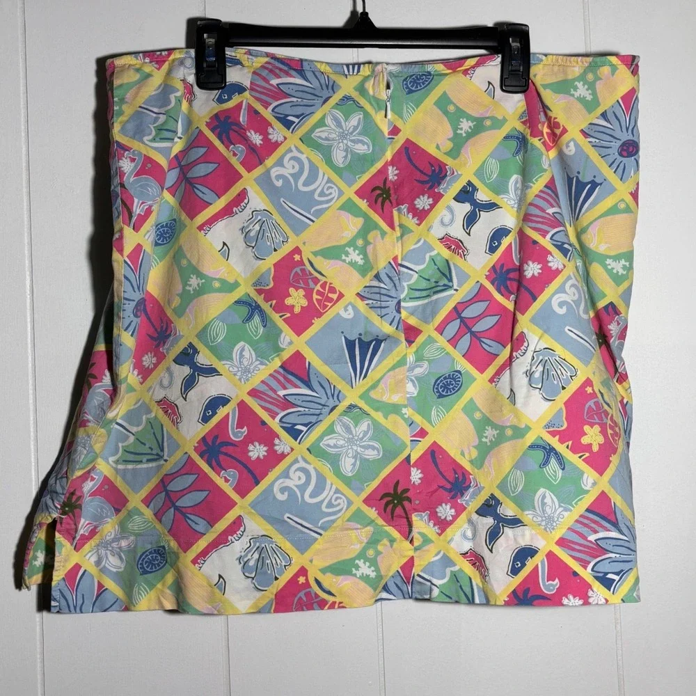 Y2K VTG Tropical Patchwork Skort Multi Color Cotton Tropical Vacation Resort